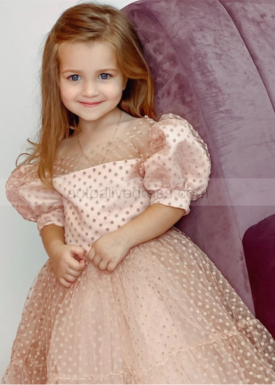 Blush Polka Dotted Lace Sweet Flower Girl Dress Blush Polka Dotted Lace Sweet Flower Girl Dress